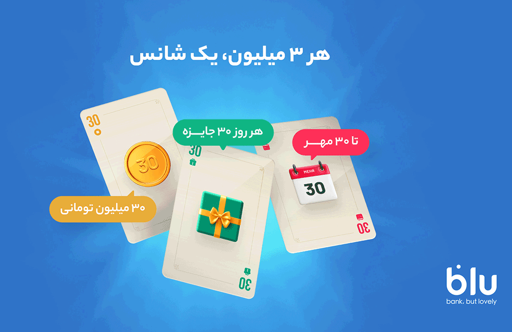 بلوبانک روزانه ۹۰۰ میلیون تومان جایزه می‌دهد ؛کمپین «هر ۳ میلیون، یک شانس» آغاز شد